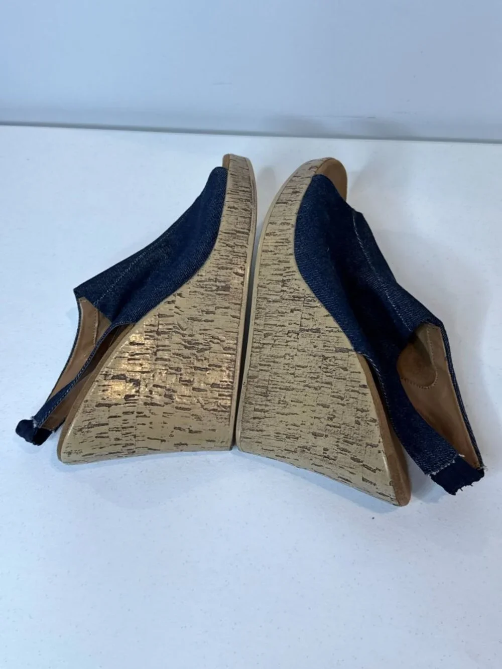 Aerosoles World Traveler Denim Peep Toe Wedge Sandals Size 12M